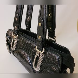 Black Faux Leather and Cubic Zirconia Purse